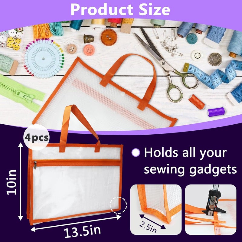 chaseroad 4 Pcs Portable Project Bags for Quilting Knitting, Stitching and Embroidery Projects Storage, Sew Project Bag with Zipper and Double Pockets, Transparent Mesh Sewing Project Bag for Crafter - Image 3